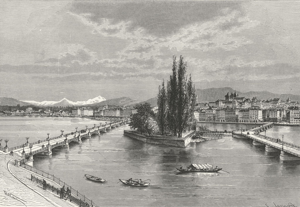 SWITZERLAND. Geneva(Mont Blanc) c1885 old antique vintage print picture